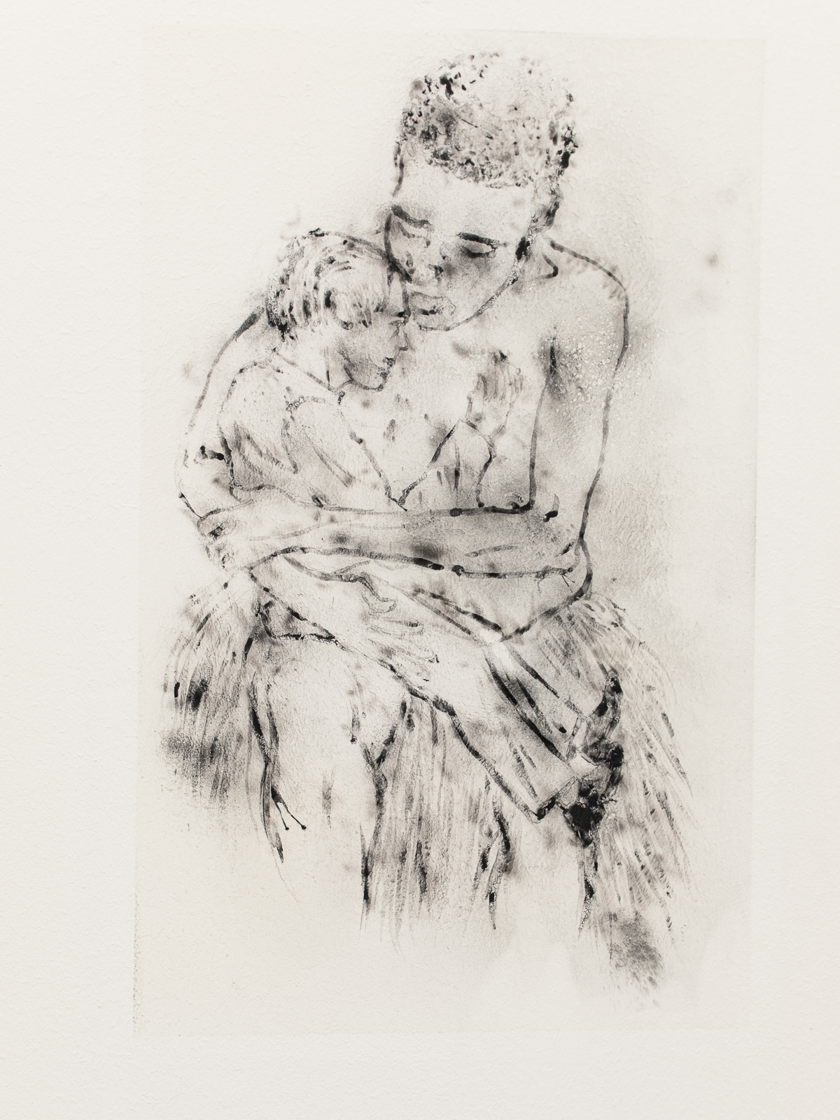 »Everything allright!«, 2012, wall drawing, onblown graphite dust, spray laquer, 42.5 x 26 cm
