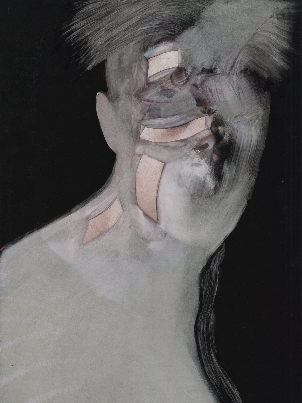 "Tapehead", 20.5 x 27,7 cm, lavenderoil on magazine page
