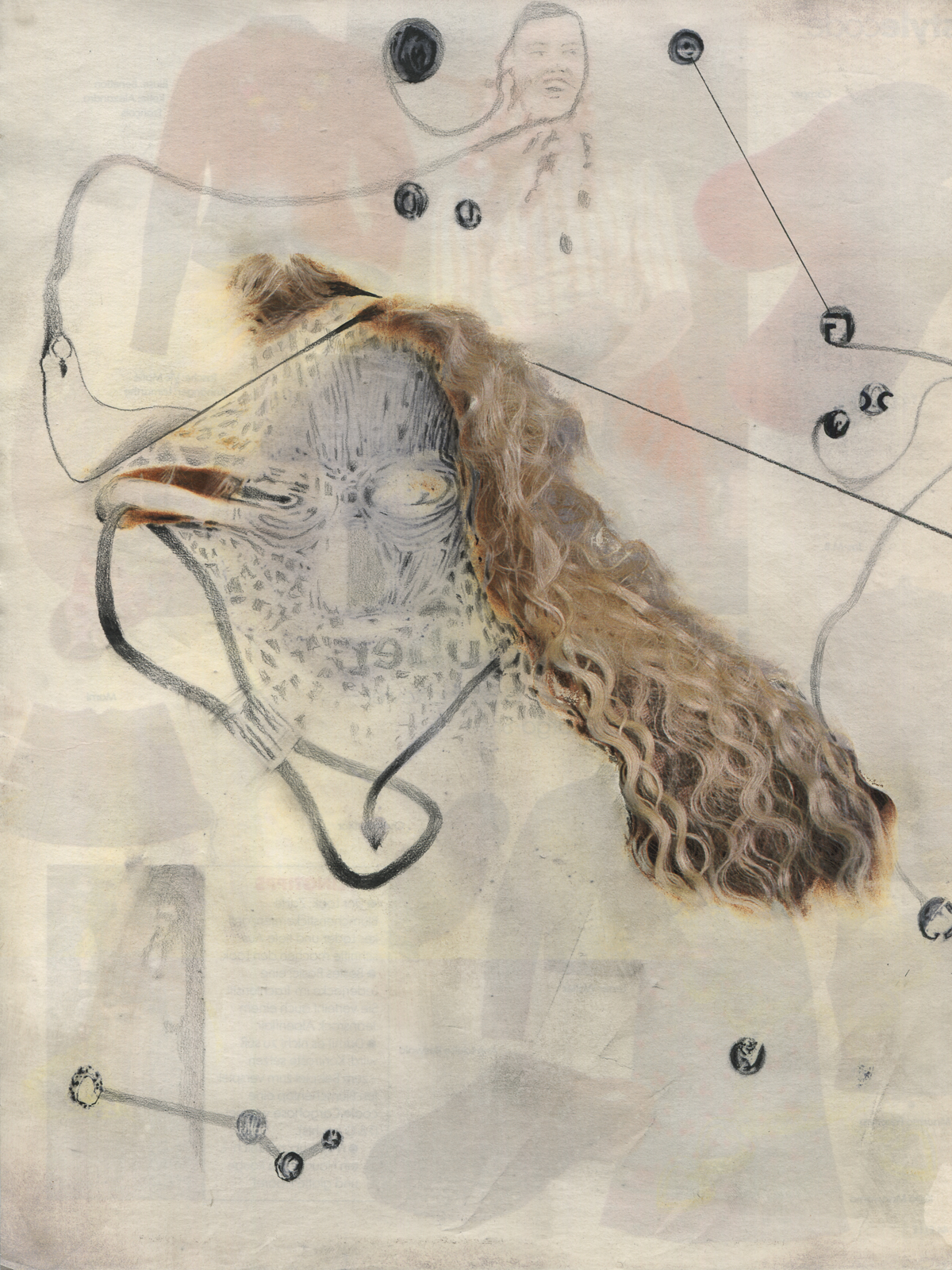 "Absence", 2017, lavenderoil, pencil, feltpen on magazine page, 21.3 x 28.9 cm