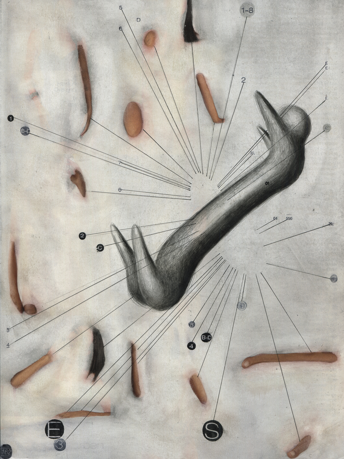 "Parts pro toto", 2017, lavenderoil, pencil on magazine page, 22.0 x 29.1 cm