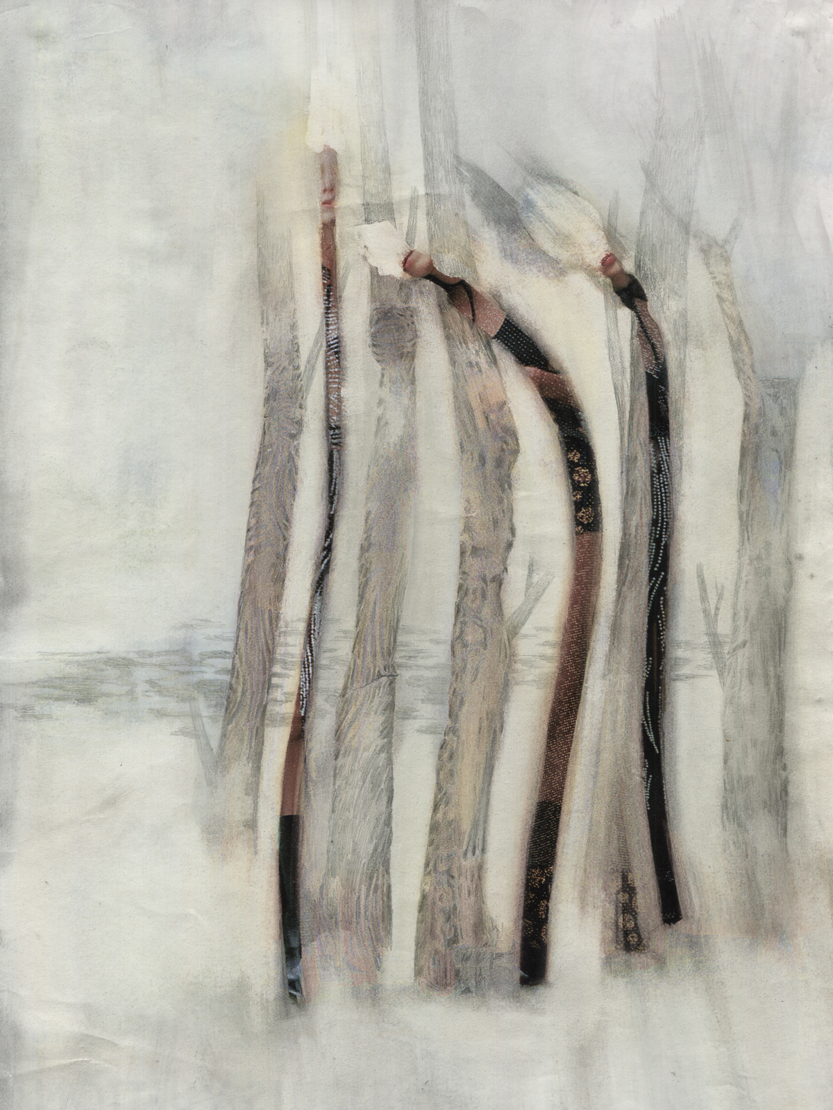 "Human forest", 2017, lavenderoil, pencil on magazine page, 19.8 x 27.6 cm