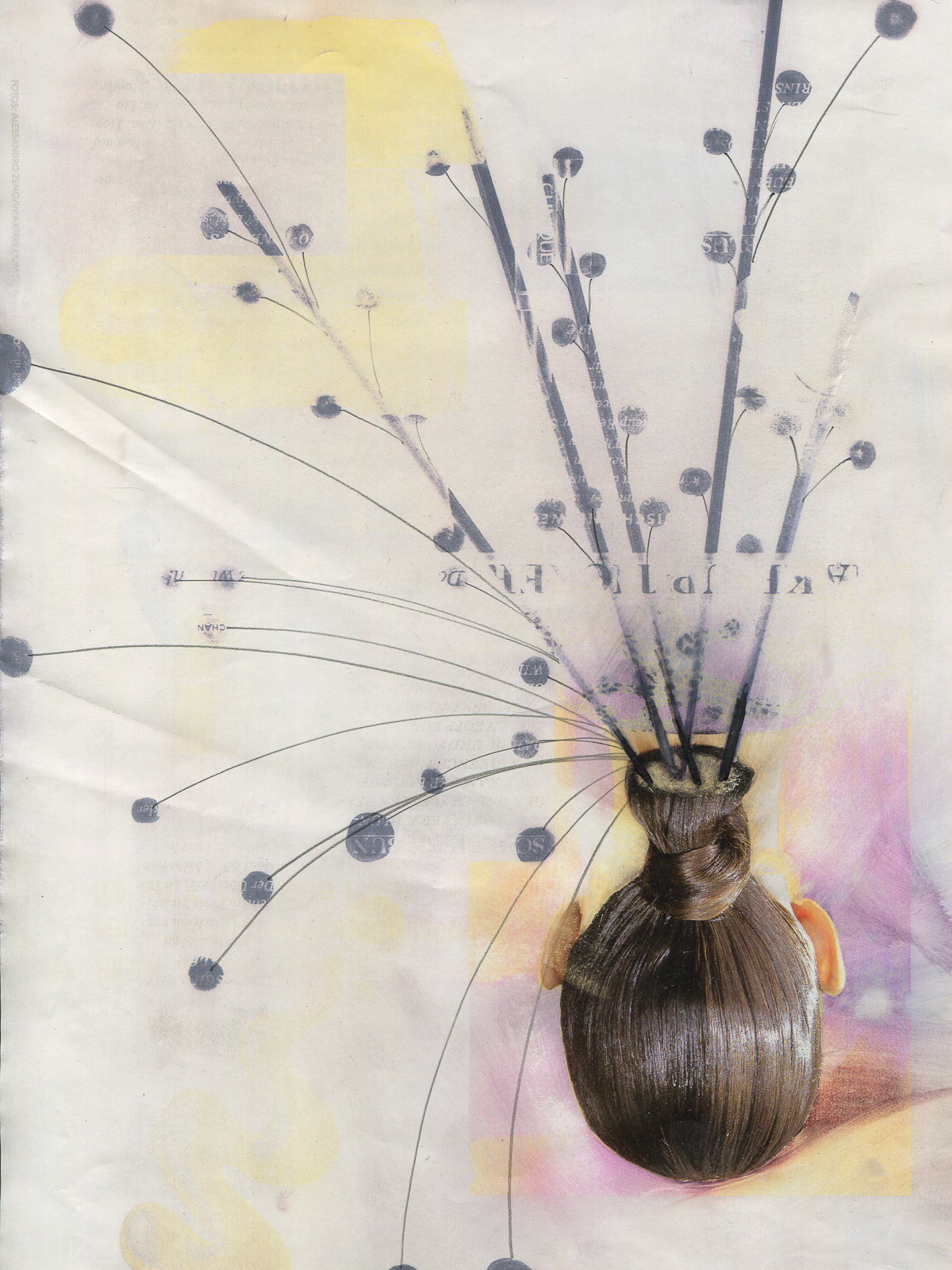 "Flow-er", 2017, lavenderoil, pencil, feltpen on magazine page, 19.5 x 27.5 cm 