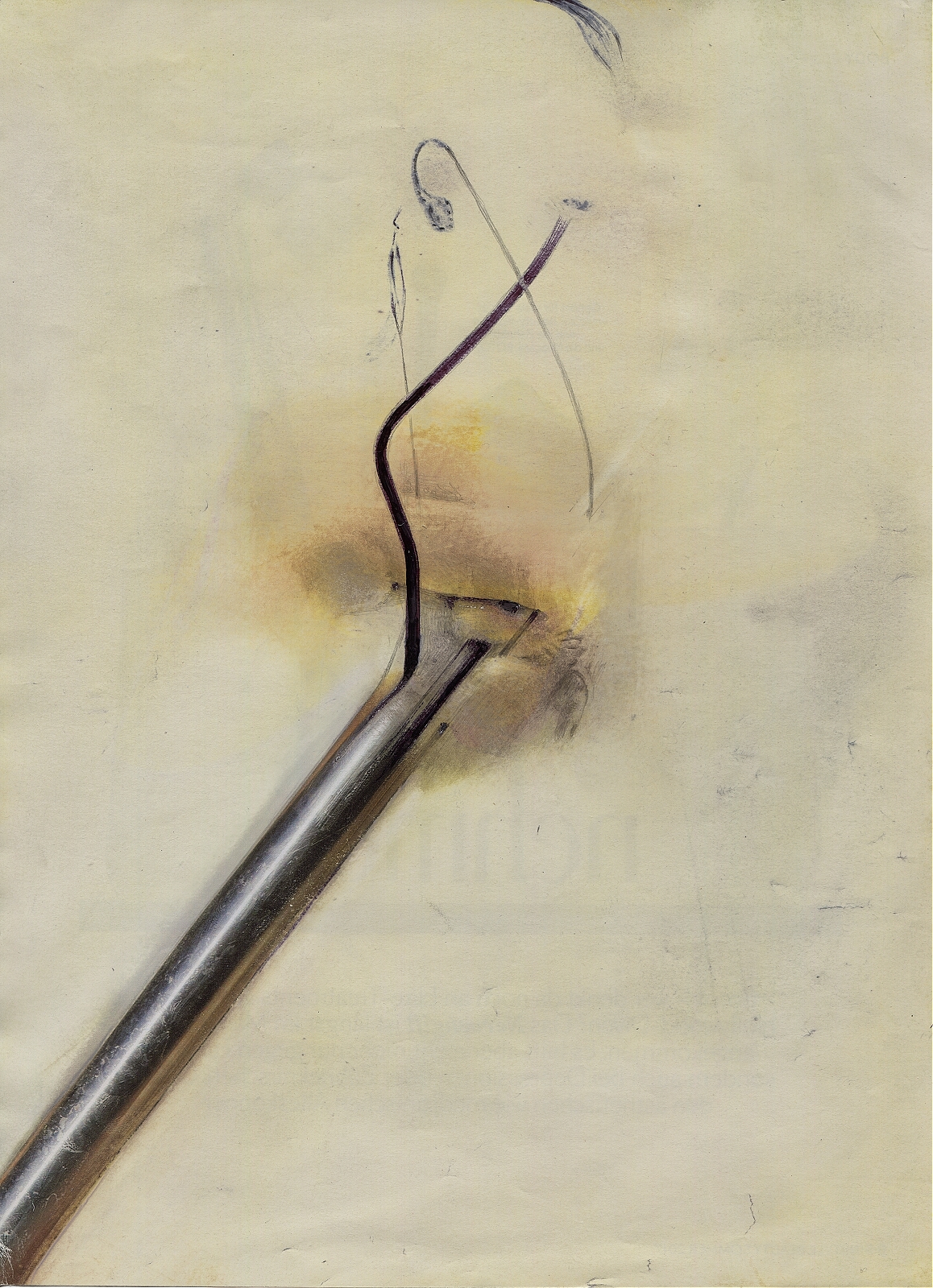 "Story without Story", 2019, lavender-oil, pencil, feltpen on magazine page,19.8 x 27.5 cm
