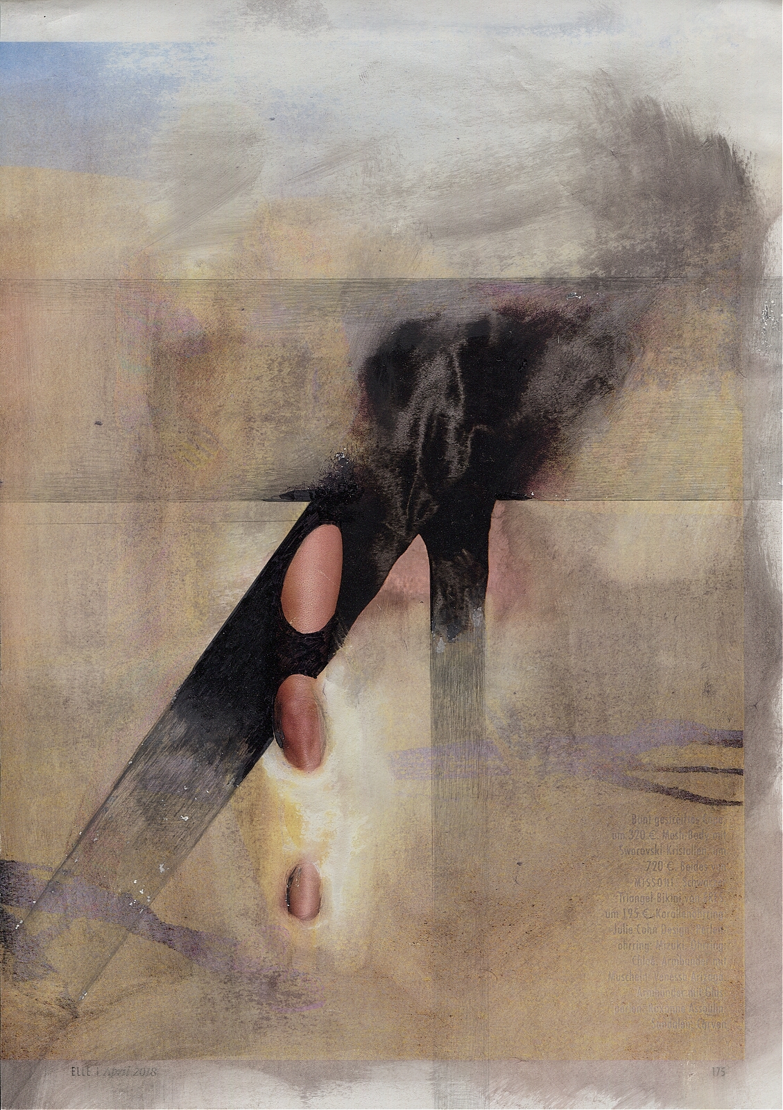 "The secret domestication of everything", 2019, lavender-oil, pencil, ballpen on magazine page, 19.2 x 24.6 cm