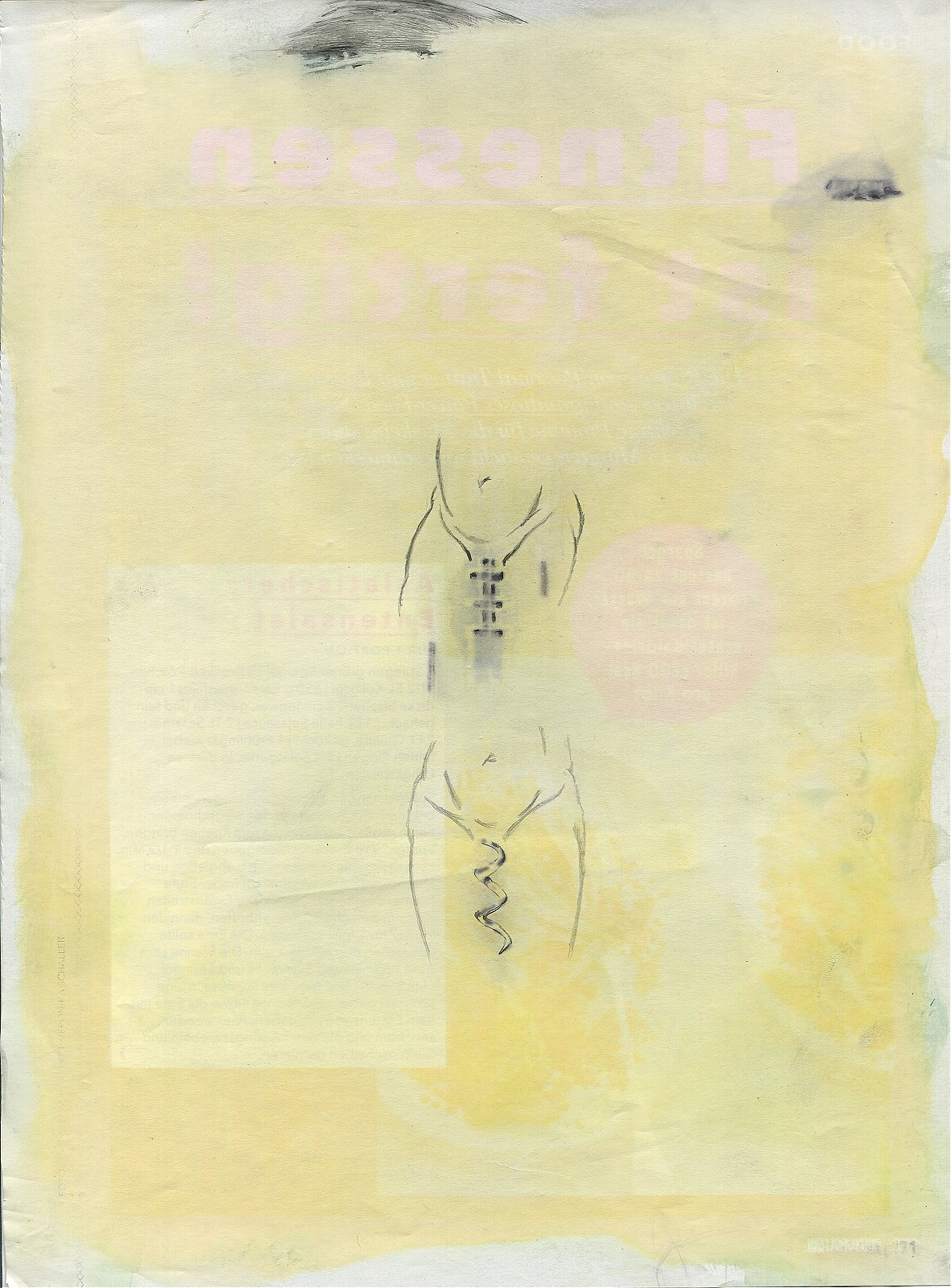 "Malefunction", 2018, lavender-oil, pencil on magazine page, 20.5 x 28 cm
