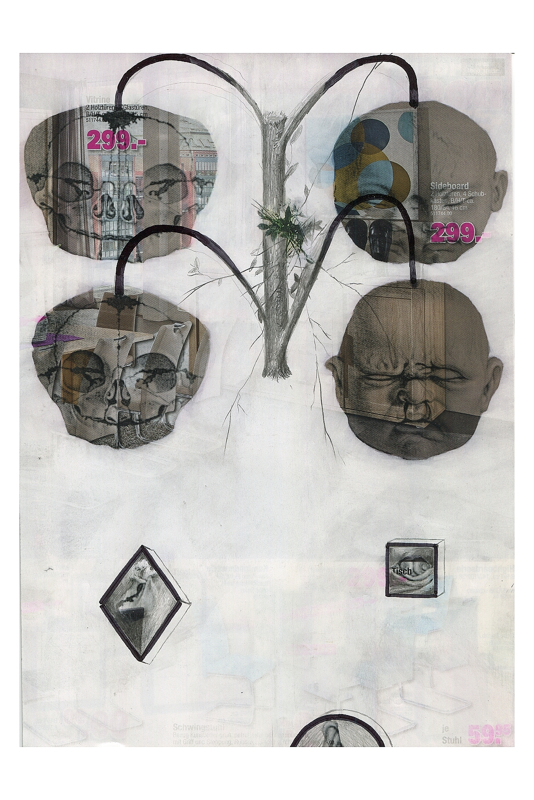 "No title", 2018, lavender oil, pencil, feltpen, c-print on magazine page, 20 x 28.4 cm